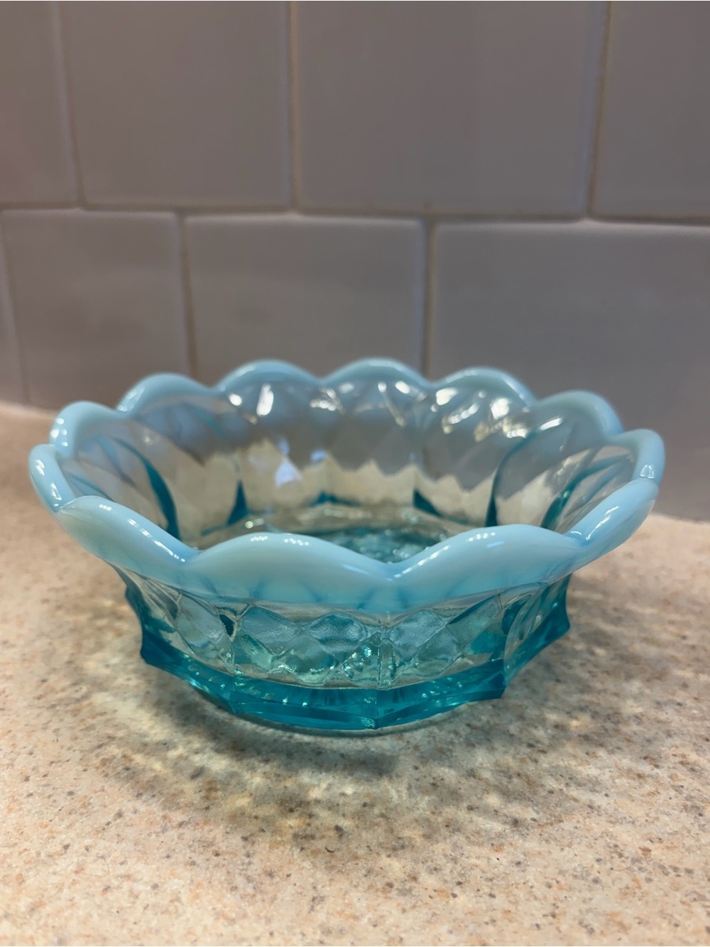 Vintage Fenton opalescent Blue Glass Candy dish- Home Art Accent - Picture 1 of 9